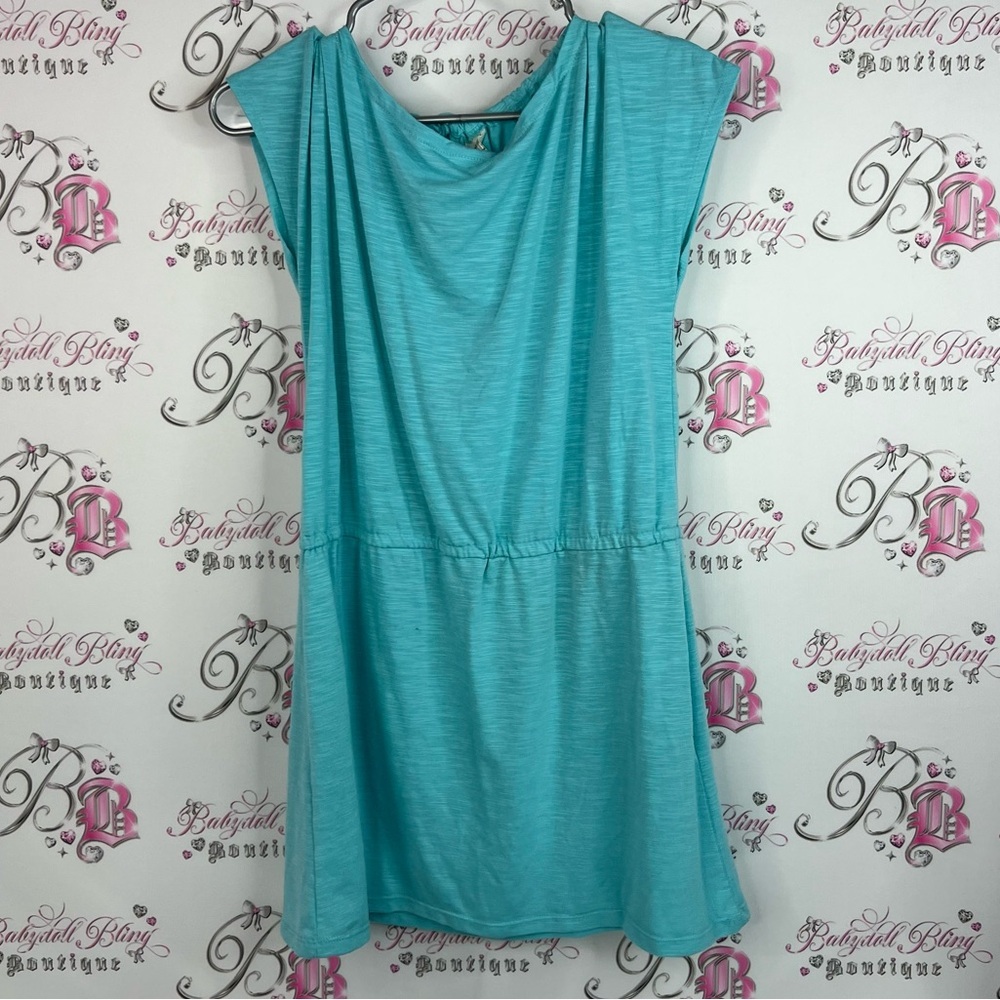 Francesca's boutique Dress open keyhole back detail cinched waist coverup blue
